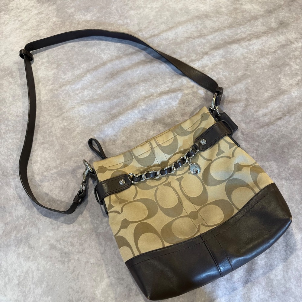 Coach Signature File Bag Khaki Brown Leather Crossbody F18862